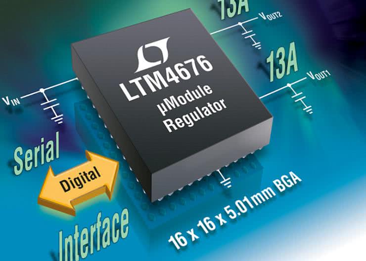 Podwójny impulsowy regulator napięcia 2×13 A z interfejsem I&sup2;C/PMBus